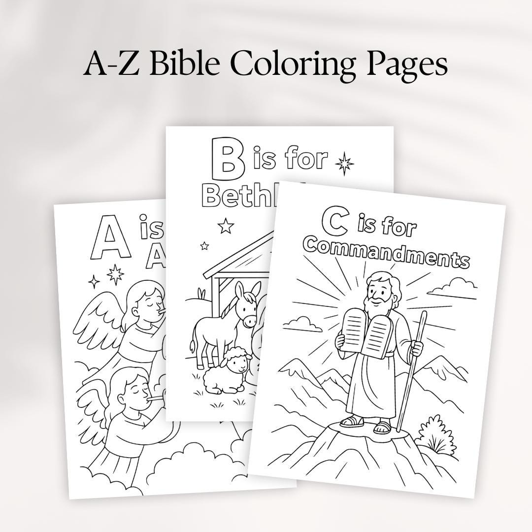Bible ABC Coloring Pages: Christian Kids Activity Book (Instant Download PDF)