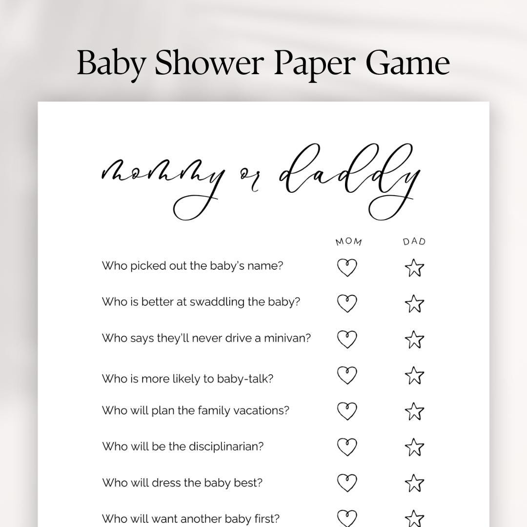 Mommy or Daddy Baby Shower Game: Fun Printable Quiz (Digital Download)