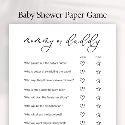 Mommy or Daddy Baby Shower Game: Fun Printable Quiz (Digital Download)