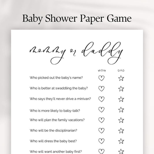 Mommy or Daddy Baby Shower Game: Fun Printable Quiz (Digital Download)