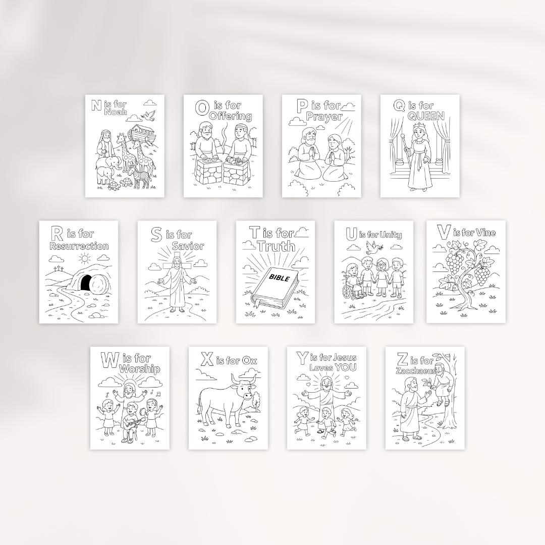 Bible ABC Coloring Pages: Christian Kids Activity Book (Instant Download PDF)
