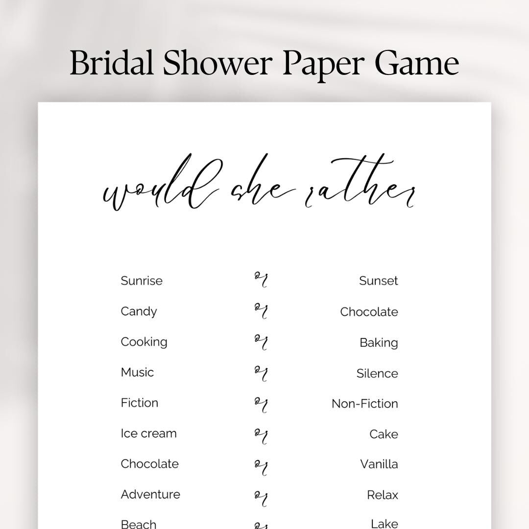 Bridal Shower Game: Would She Rather Fun Bride Quiz (Digital Download)