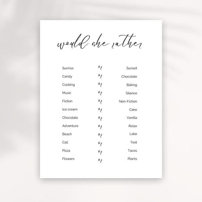 Bridal Shower Game: Would She Rather Fun Bride Quiz (Digital Download)
