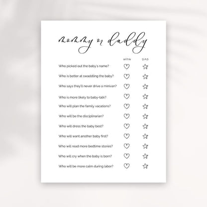 Mommy or Daddy Baby Shower Game: Fun Printable Quiz (Digital Download)