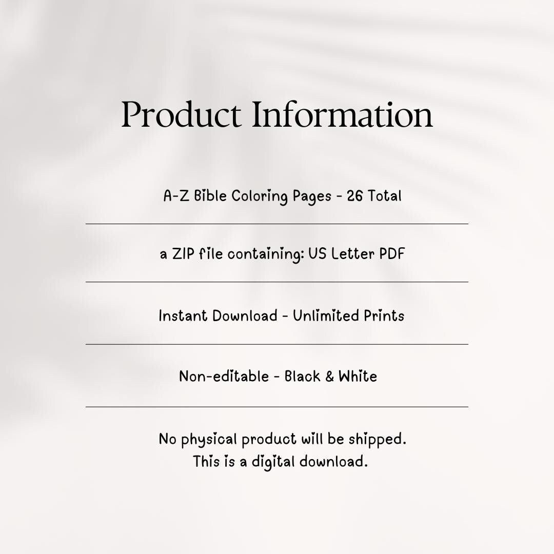 Bible ABC Coloring Pages: Christian Kids Activity Book (Instant Download PDF)