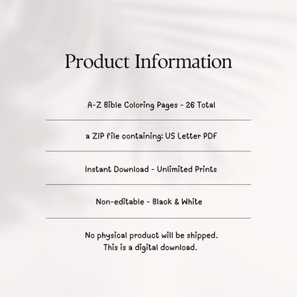 Bible ABC Coloring Pages: Christian Kids Activity Book (Instant Download PDF)