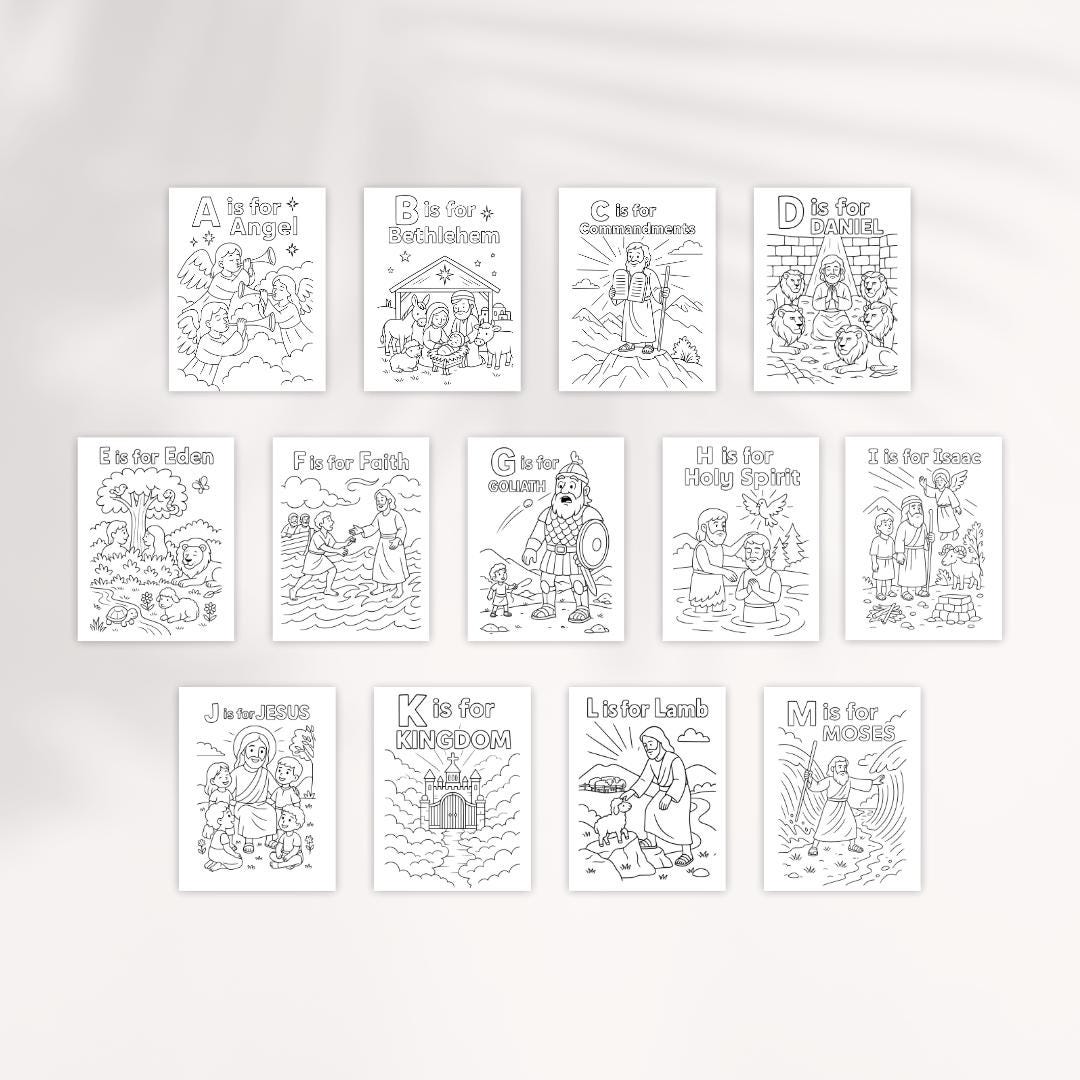 Bible ABC Coloring Pages: Christian Kids Activity Book (Instant Download PDF)