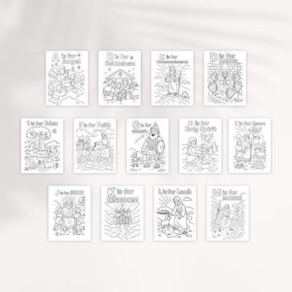 Bible ABC Coloring Pages: Christian Kids Activity Book (Instant Download PDF)